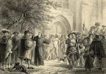 l'affissione delle 95 tesi di Lutero in Wittenberg
