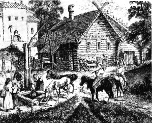in un villaggio della Russia meridionale (incisione su legno del 1883)