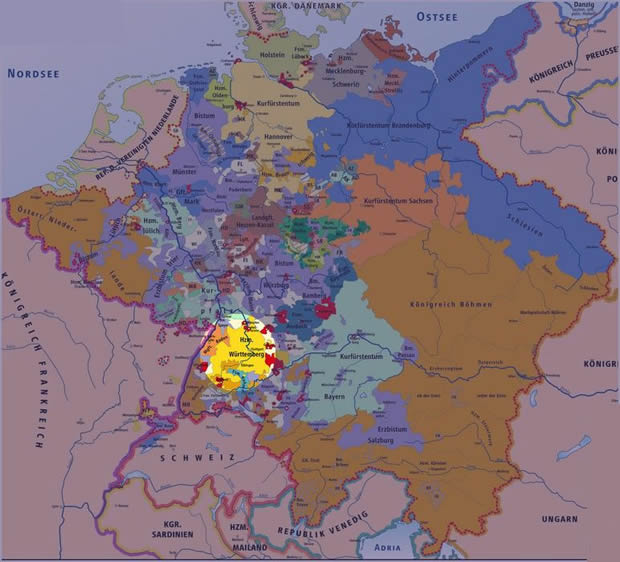 Il Württemberg nel Sacro Romano Impero della Nazione Germanica inorno al 1789
