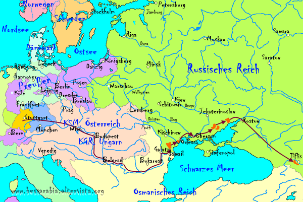 la rotta d'emigrazione dei coloni tedeschi del Caucaso